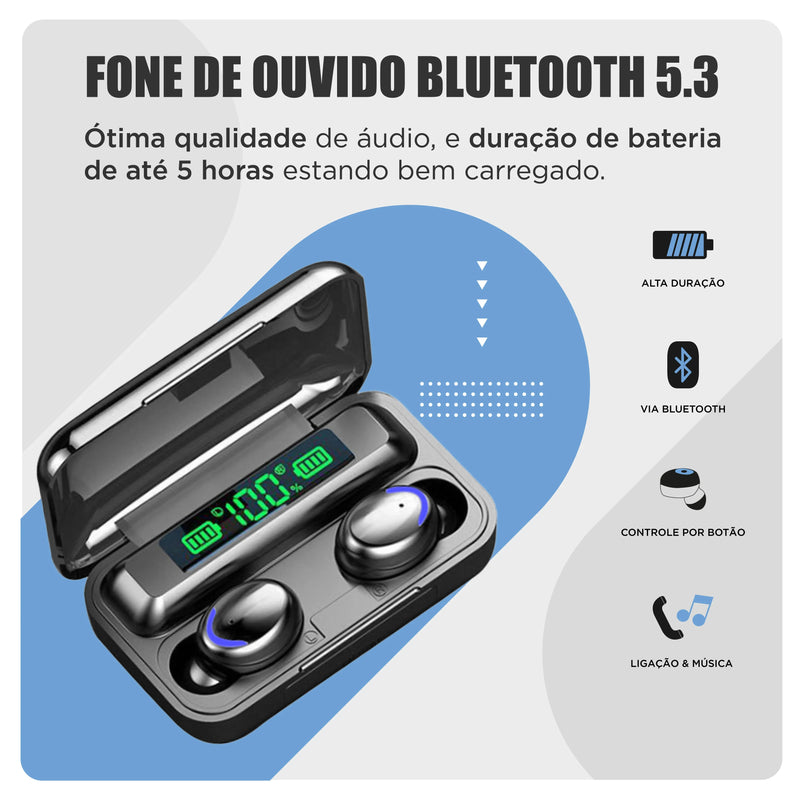 Fone de ouvido sem fio F9-5 - Bluetooth 5.3 e Som premium