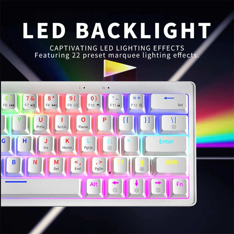 ZIFRIEND ZA63 Mechanical Keyboard 63 Keys Hot Swappable Wired RGB Red Blue Switch Gaming Anti-ghosting 60% Keyboard White Keycap