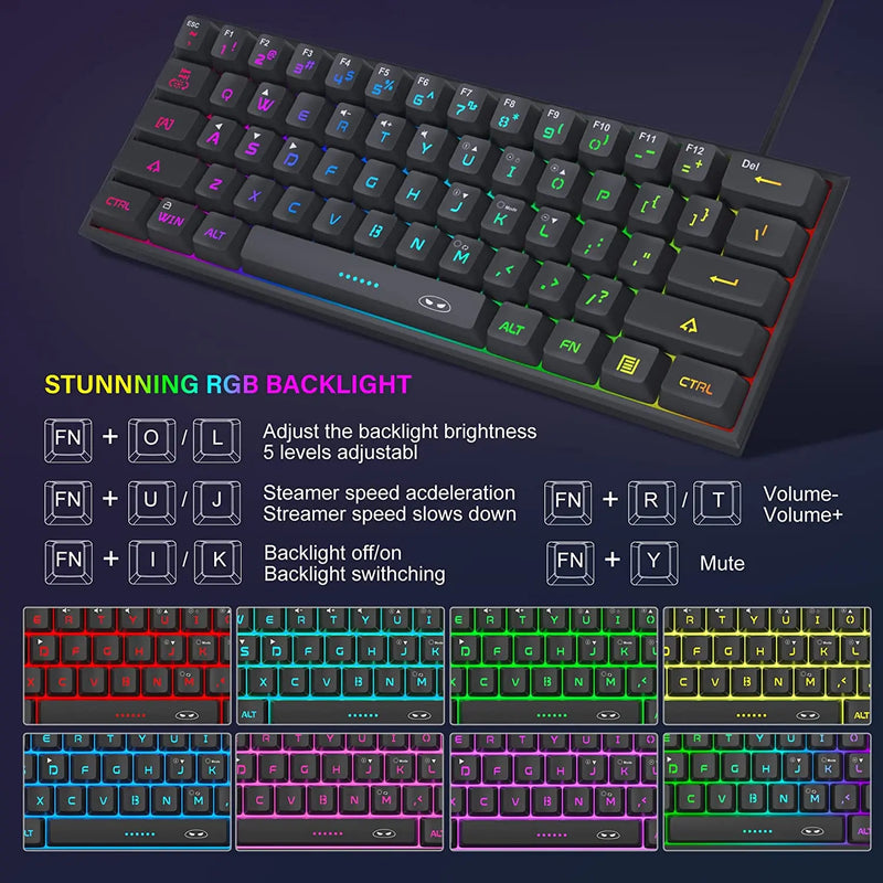 MageGee Mini 60% Gaming/Office Keyboard,TS91 Waterproof Keycap Type Wired RGB Backlit Compact Computer Keyboard for Windows/Mac/