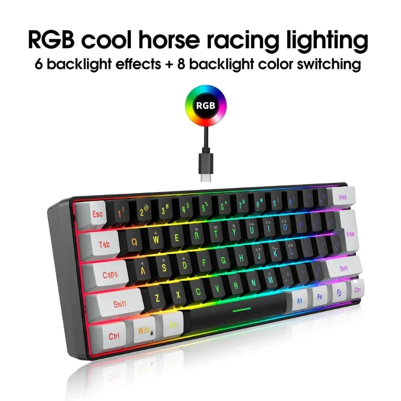 Ultra-Compact Wired Game Keyboard RGB Backlit Keyboard Floating Keycaps 61 Keys