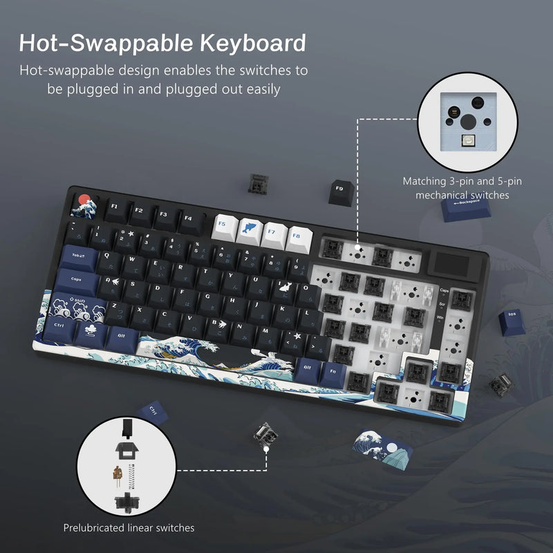 WOMIER Gasket Mount Wired Mechanical Gaming Keyboard With Smart Display S-K80 75% Hot Swappable Keyboard for PC Computer Laptop