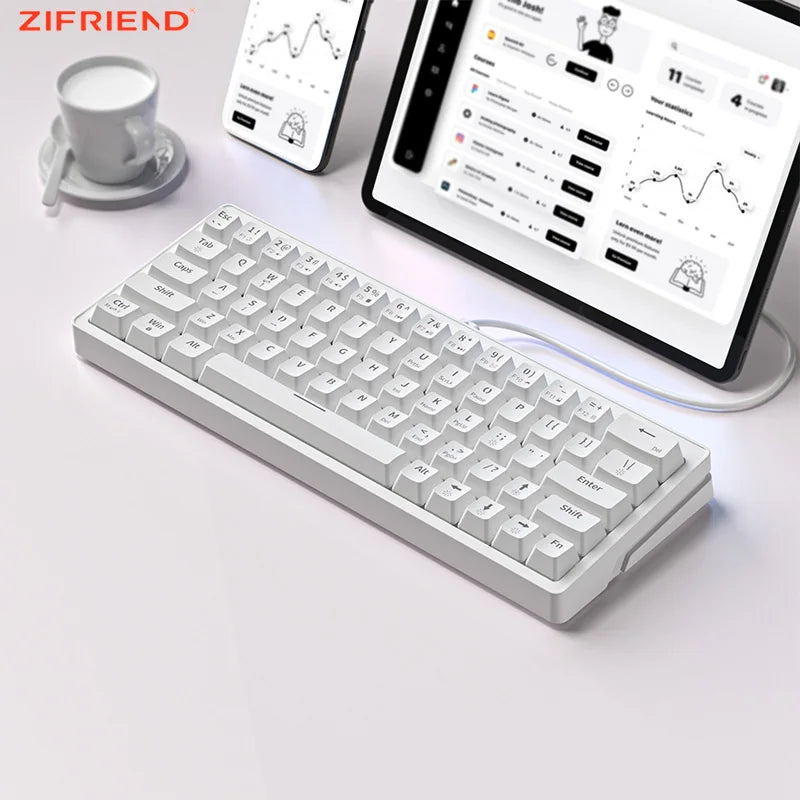 ZIFRIEND ZA63 Mechanical Keyboard 63 Keys Hot Swappable Wired RGB Red Blue Switch Gaming Anti-ghosting 60% Keyboard White Keycap